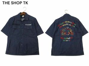 TK タケオキクチ 春夏 バック バイク スカル 刺繍★ 半袖 ワーク デニム シャツ Sz.2　メンズ　C4T05115_5#A