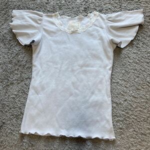 mon Lily☆ネックレースリボンリブ TシャツサックスM☆美品30