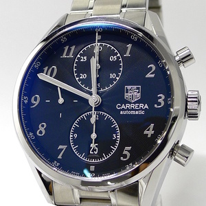 【中古】TAG HEUER カレラ ヘリテージ キャリバー16 クロノ メンズ 腕時計 自動巻き SS レザー ブラック文字盤 CAS2110