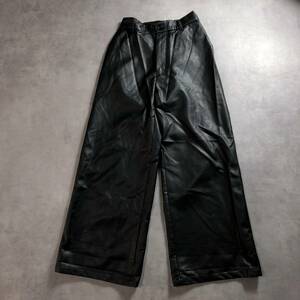 GQ1027◇NO ID BLACK : シンセティックレザーワイドトラウザーズ パンツ◇1◇黒 定価￥16500- ノーアイディー