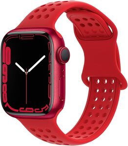 コンパチブル アップルウォッチ バンド シリコン スポーツバンド 柔軟 通気性拔群 apple watch ultra 49mm バンド (38/40/41mm, レット)