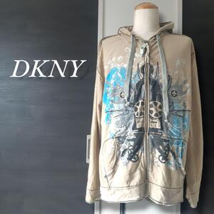 USA古着 DKNY JEANS 薄手 デザインプリントパーカー 大きいサイズ