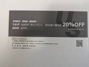 最新 上野商会 20%割引 1-4枚 / TSI 株主優待券 AVIREX B