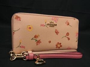 1円 ■新品■未使用■ COACH コーチ C9714 ミスティカルフローラル PVC ラウンドファスナー 長財布 ウォレット コーラルオレンジ系 BK4042