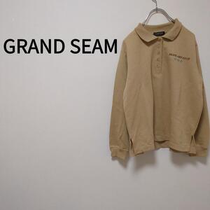 【GRAND SEAM】長袖ポロシャツ(ONE)胸プリント＊スポーツ＊ベージュ