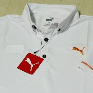 新品★プーマ ゴルフ PUMA GOLF ロゴステッカー 吸水速乾 半袖ボタンダウンシャツ/ホワイト/サイズL/送料185円