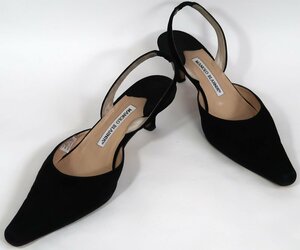 MANOLO BLAHNIK, ミュール, 38 1/2(24.5cm位),ブラック, スウェード,中古