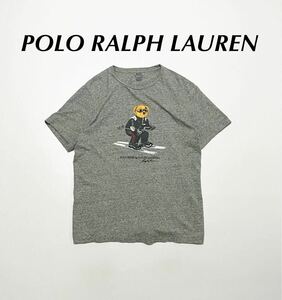 【美品】ポロ・ラルフローレン/POLO BEAR RALPHLAUREN プリントTシャツ 半袖 ポロベアー グレー Lサイズ スキー 直滑降 アメリカ まとめ 