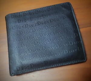 ChristianDior クリスチャン・ディオール レザー 二つ折り 財布 ウォレット 黒 ブラック 札入れ 小銭入れ Wallet 皮 革 箱 、 巾着付き