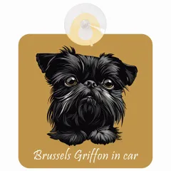 Brussels Griffon ブリュッセル・グリフォン Aタイプ 車 窓ガラス 吸盤タイプ 犬 イラスト付 DOG IN CAR 安全対策 セーフティサイン デコ 外出 ドライブ カーサイン 吸盤