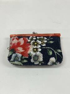 j6d97 花柄 ビーズ刺繍 がま口 小物入れ 財布