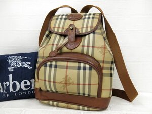 ◆BURBERRY バーバリー◆ノバチェック◆PVC カーフ レザー 本革◆リュック サック バックパック◆ベージュ ブラウン ゴールド金具◆A9822