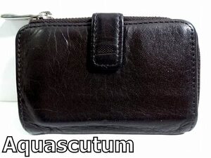 X4K104◆本物◆ アクアスキュータム Aquascutum 本革レザー ブラウン コインケース付き キーケース 4連キー付き コインケースケース