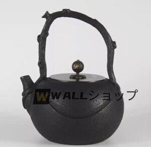 希少新品★南部鉄器 純手作りハンドル連結体一体ポット葉トンボ鉄ポットやかんを沸かす お茶の道具