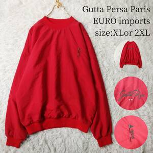 【一点物・EURO古着ヨーロッパ輸入・フランス製】Gutta Persa Paris ナイロンプルオーバー ゴルフウェア XL 2XL レッド 赤 刺繍