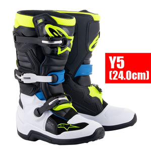 【送料サービス】ALPINESTARS TECH7Sブーツ　ブラックエナメルブルーイエローフロー/Y5(24.0cm) 【キッズ用ハイエンドモデル】