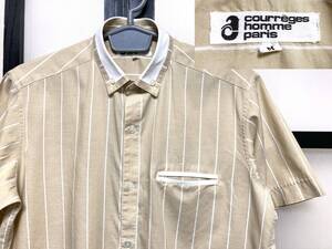 80s クレージュオム 半袖 ストライプ柄 ボタンダウン シャツ / 80年代 courreges homme paris メンズ Vintage ビンテージ BD Shirt