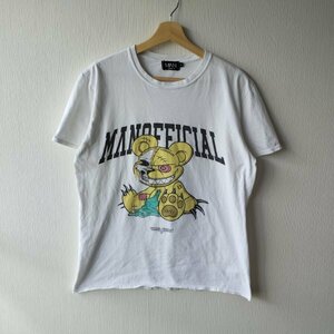 ラインストーンテディ　RHINESTONE TEDDY　テディベア　プリント　半袖tシャツ　M　MAN　ホワイト