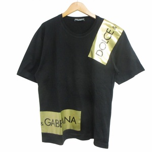 ドルチェ&ガッバーナ DOLCE&GABBANA ロゴテープ Tシャツ 半袖 ブラック×ゴールドカラー 44 S相当 JT G8HS4T / G7RKA IBO64