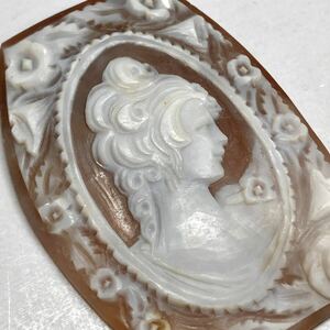 〔シェルカメオ7.1g〕U 約35.5ct 49.76×37.08mm 貴婦人 CAMEO ルース アンティーク 作家論 shell 