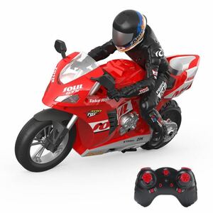 倒れない ジャイロ搭載 セルフ中立 ラジコンオートバイ ラジコンバイク 独輪走行 スタントRC モーターサイクル ドリフト 1/6 HC-802 レッド