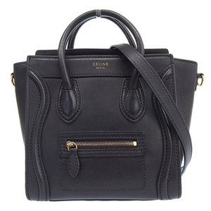 セリーヌ CELINE ラゲージ ナノショッパー 2WAYバッグ ハンドバッグ ショルダーバッグ レザー ブラック 中古 新入荷 OB1887