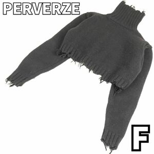 破壊的美学★　 PERVERZE パーバーズ　タートルショートニット クラッシュ加工 セーター 長袖 Y2K タートルネック　黒　フリーサイズ