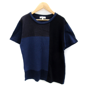 ザショップティーケー THE SHOP TK Tシャツ カットソー 半袖 ラウンドネック 異素材 M 紺 ネイビー /SY31 メンズ