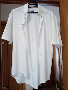 ボタンダウン ワイシャツ 4L 半袖 白 グレーボタン Yシャツ ビジネスシャツ