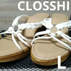 CLOSSHI L　ウッド調　ウェッジ　可愛い　ミュール　サンダル　キラキラ　夏