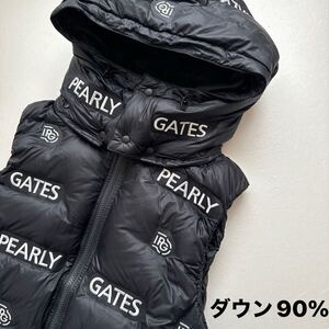 4/M 新品/入手困難/パーリーゲイツ/PEARLY GATES メンズ/かっこいい/フード付きダウンベスト/アウターベスト/ロゴ/刺繍/ダウン/ネイビー/紺