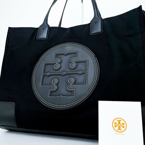 1円■超美品■ギャランティ付き Tory Burch トリーバーチ キャンバス スタッズ エラ トートバッグ ビジネス A4 メンズ レディース ネイビー