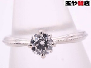 アガット 新品同様 ダイヤ 0.168ct カラーE VVS2 EX ダイヤ0.01ct リング 7号 pt900 プラチナ 鑑定書付