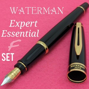 WATERMAN　ウォーターマン　万年筆　エキスパート　エッセンシャル　ブラックGT　細字　コンバーター　ボトルインク　付き　中古　3K1772