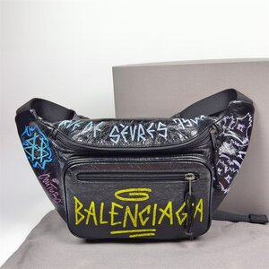 BALENCIAGA 極美品 バレンシアガ ウエストバッグ クラシックデザイン レザー ブラック