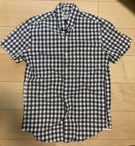 美品 J.CREW Jクルー クラシックギンガムチェック半袖BDシャツ S ネイビー×ホワイト ハワイ コットン ボタンダウン半袖シャツ