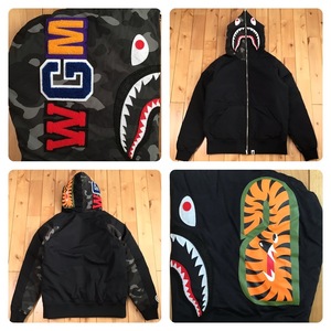 シャーク パーカー ダウンジャケット Mサイズ shark full zip hoodie down jacket a bathing ape BAPE エイプ ベイプ Black camo yi716