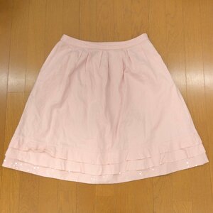 TO BE CHIC トゥービーシック 麻 リネンブレンド スパンコール ティアードスカート 44(XL) w74 フレアスカート LL 2L ゆったり 大きい