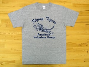 フライング・タイガース 杢グレー 5.6oz 半袖Tシャツ 紺 M ミリタリー AVG Flying Tigers U.S. AIR FORCE