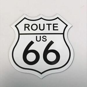 エンブレム アルミ ステッカー プレート ルート66 Route66 白 アメリカ合衆国 シカゴ サンタモニカ カリフォルニア アメリカン雑貨