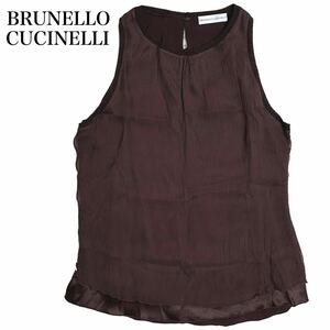 XLサイズ★ BRUNELLO CUCINELLI ブルネロクチネリ シルク ノースリーブ カットソー シャツ ブラウス ベスト トップス 大きい ブラウン