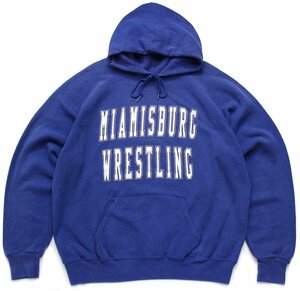 ★80s USA製 Leeリー MIAMISBURG WRESTLING ひび割れプリント スウェットパーカー 青 XL★ビンテージ フーディー スポーツ カレッジ