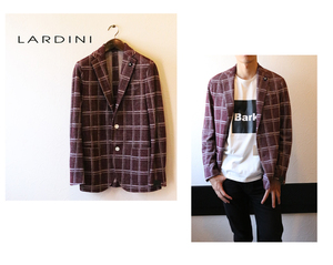 新品★最大値下げ★ LARDINI ラルディーニ パイル素材 チェック柄 テーラードジャケット ブートニエール付 ワインｘホワイト 綿100％ 44