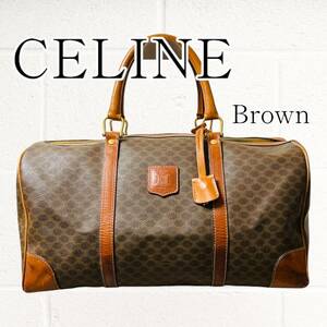 【良品】CELINE(セリーヌ)ボストンバッグ ハンドバッグ マカダム柄 総柄 茶 ブラウン キー付き