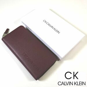 新品 定1.98万 カルバンクライン CK CALVIN KLEIN 本牛革 レザー ラウンドジップ 長財布 ワイン 黒 メンズ 男性 紳士用 803635