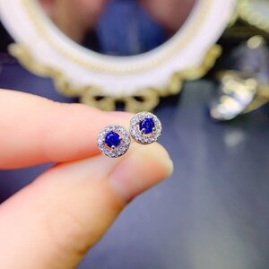 《証明書付き》天然サファイアピアス 925スターリングシルバー　シルクラウンドピアス 　 3mm　　aa☆