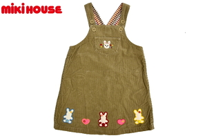 KO-416★送料無料★美品★miki HOUSE ミキハウス★日本製 ベージュ うさこ刺繍入り コーデュロイ ジャンパースカート ミニワンピース 110