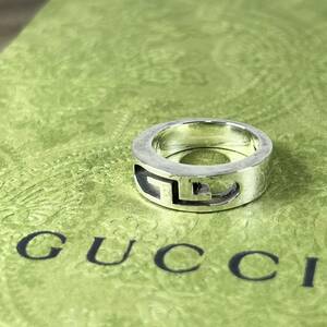 【美品】GUCCI グッチ 指輪 リング 日本サイズ８号 表記９ GGロゴ カットリング カットアウト シルバー Ag925 アクセサリー