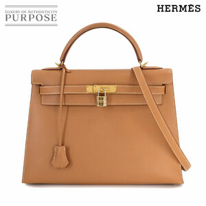 エルメス HERMES ケリー 32 2way ハンド ショルダー バッグ クシュベル エプソン ナチュラル 外縫い □E刻印 ゴールド 金具 90245345