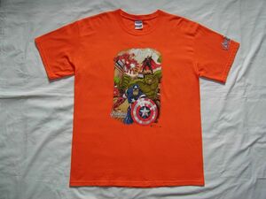 ☆ THE AVENGERS アベンジャーズ オフィシャル Tシャツ sizeL オレンジ ☆USA古着 映画 プロモ 企業物 MARVEL Paramount HERSHEY